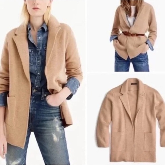 J. Crew Sweaters - J. Crew Sophie Sweater Blazer Women’s Cotton Merino Wool Camel Tan Small NWT